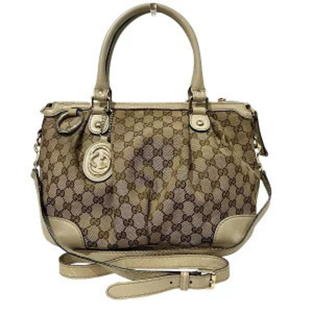 Gucci GG Canvas Sukey x Leather Bag Handbag Shoulder